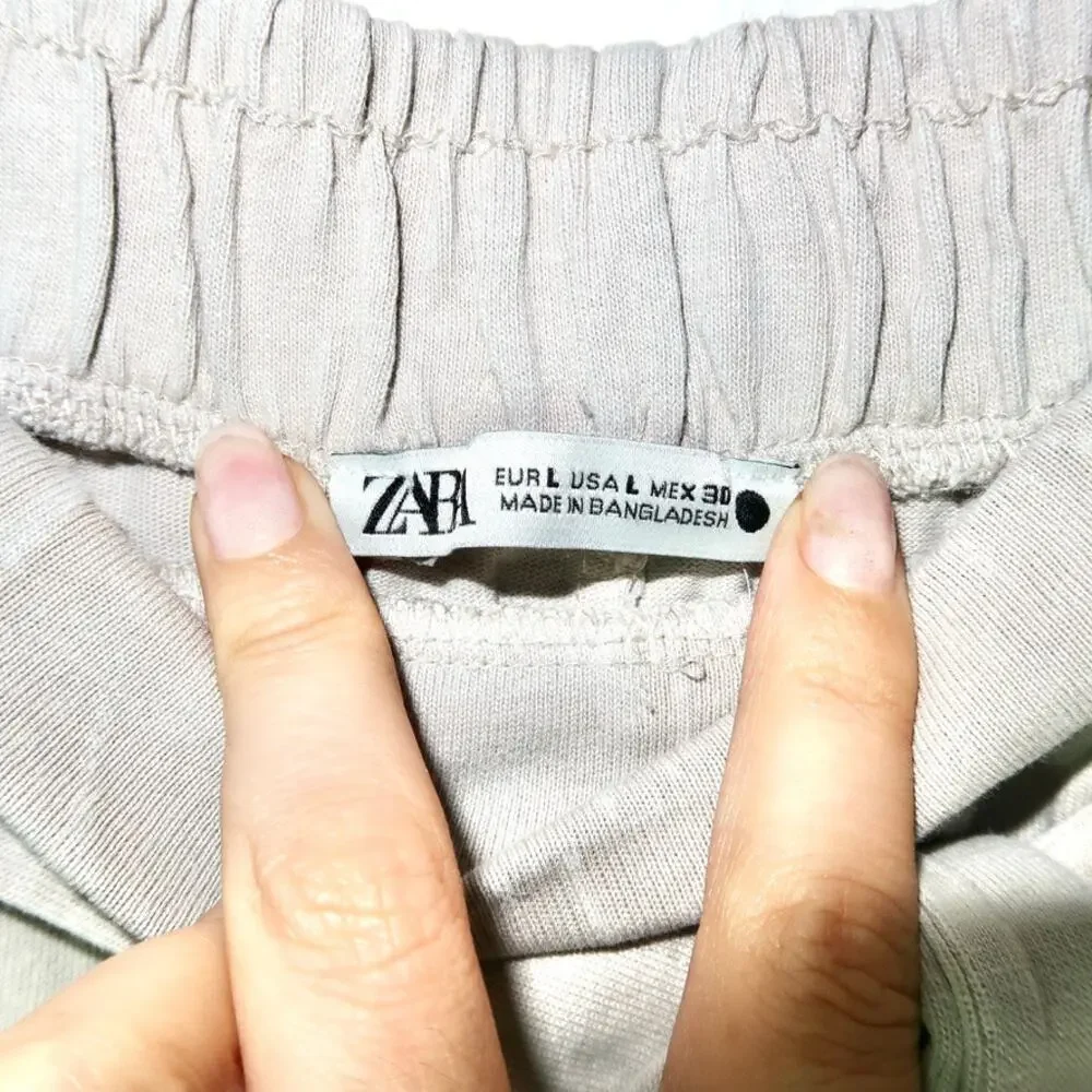 Zara High-Waisted Wide Leg Cropped Linen Blend Tie Pants Cream Off White Large